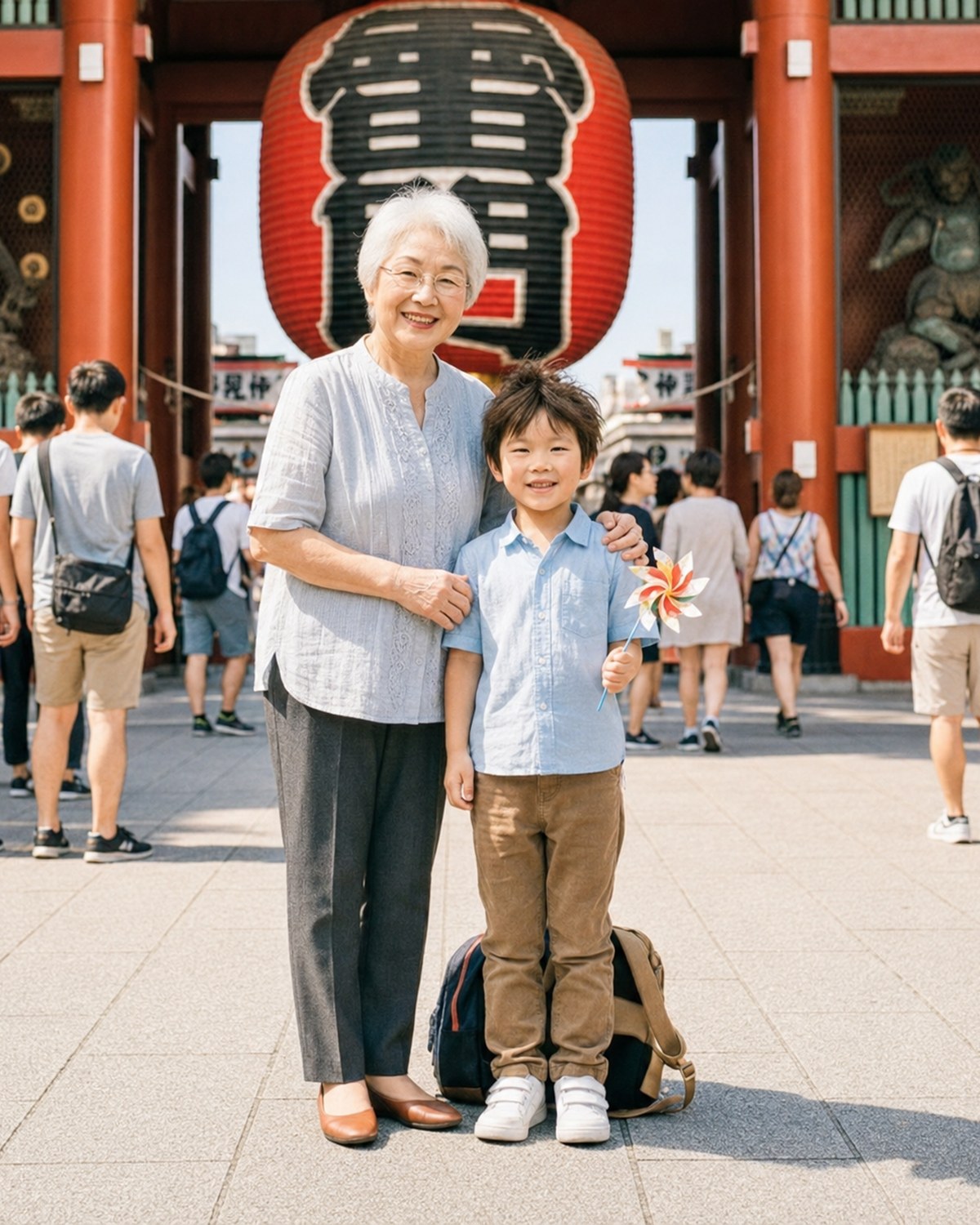お送りいただくお写真の例。祖母と孫が並んで写っている